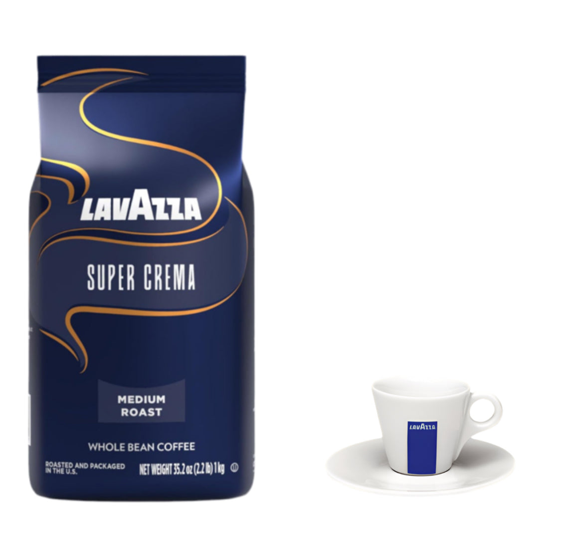 Lavazza Super Crema Espresso 2.2lb bag with Lavazza Espresso Cup/sauce