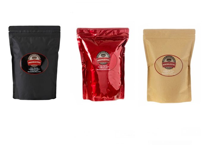 Nicoletti Coffee Espresso Roast Sampler (3 pack of 1 pound each) Whole Beans Fresh Roasted