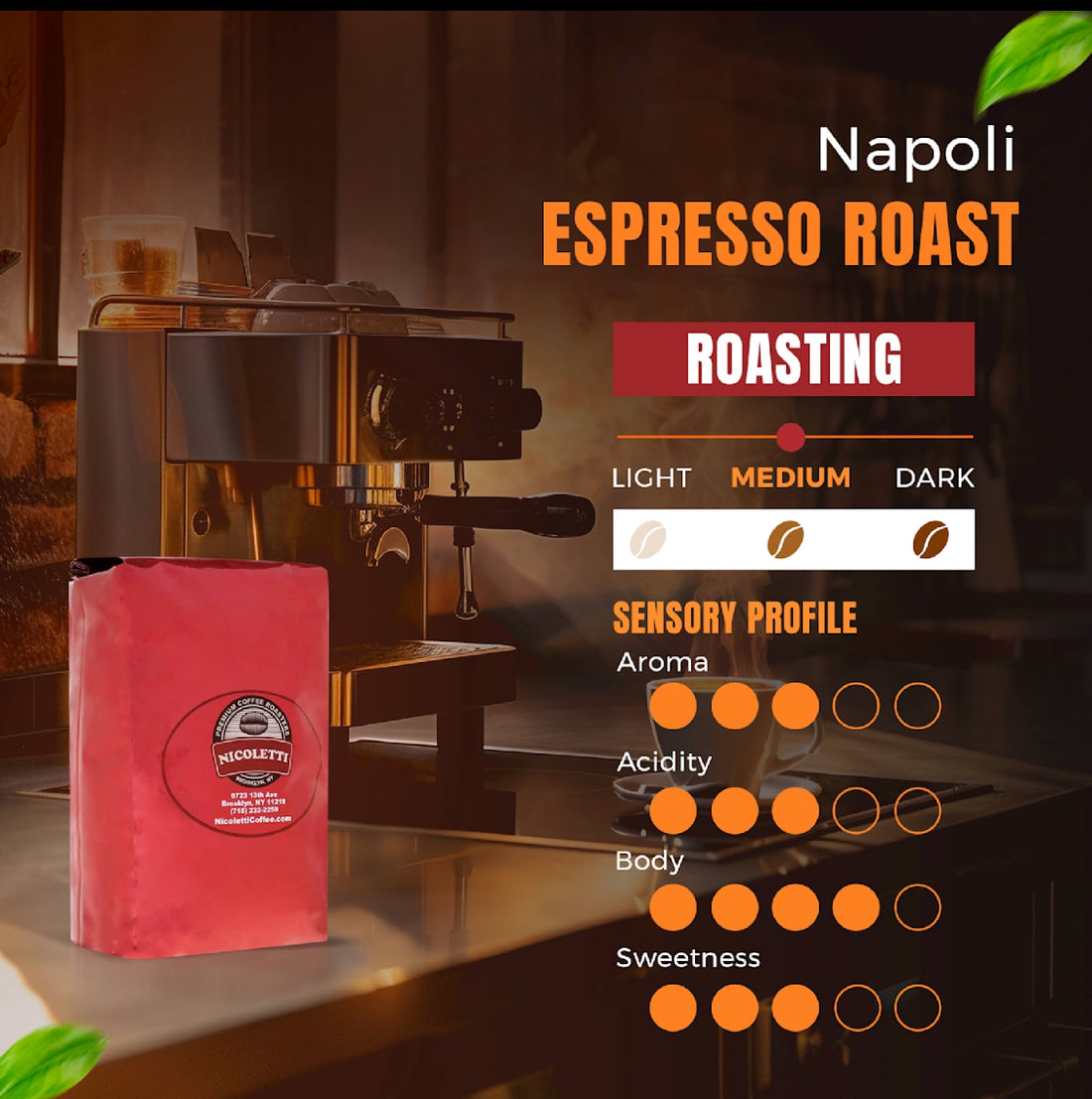 Nicoletti Coffee Espresso “Napoli Roast” 2lb Whole Beans (Made in Brooklyn NY since 1972)