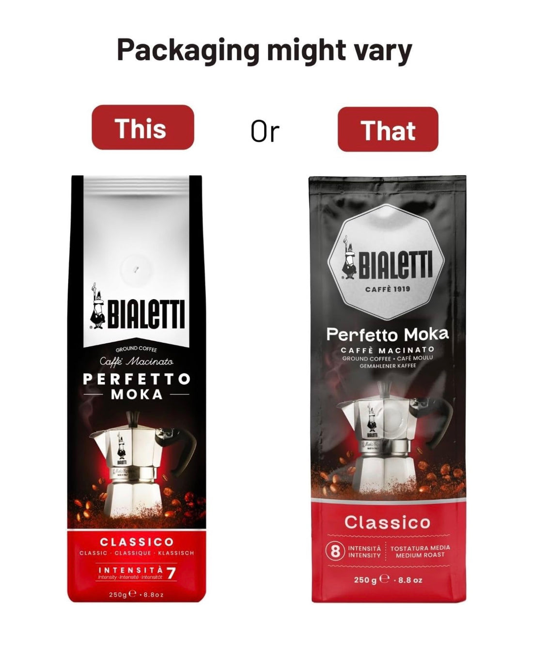 Bialetti Caffe Italian Roasted - 8.8 oz Espresso Ground Coffee - Classico Perfect for Moka - Intensity 8