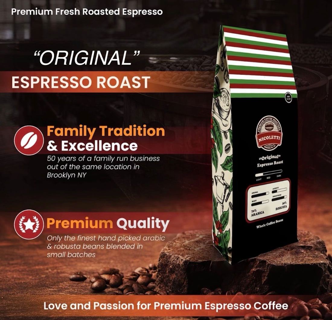 Nicoletti Coffee “Original” Espresso Roast Beans 2.20lb (Made in Brooklyn NY since 1972) Fresh Roasted with date stamp