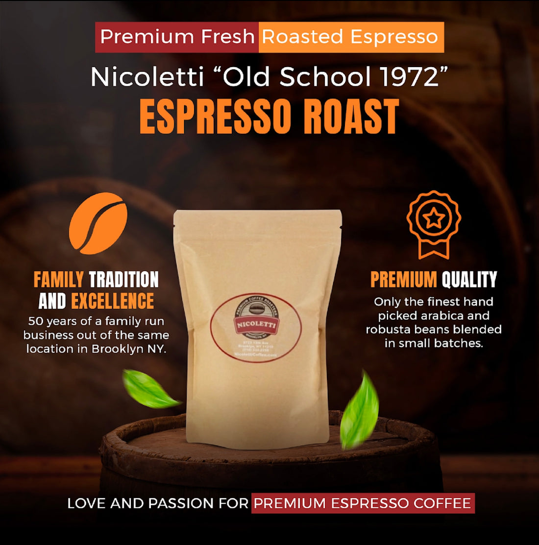 Nicoletti Coffee Old School Espresso Roast 12oz whole beans