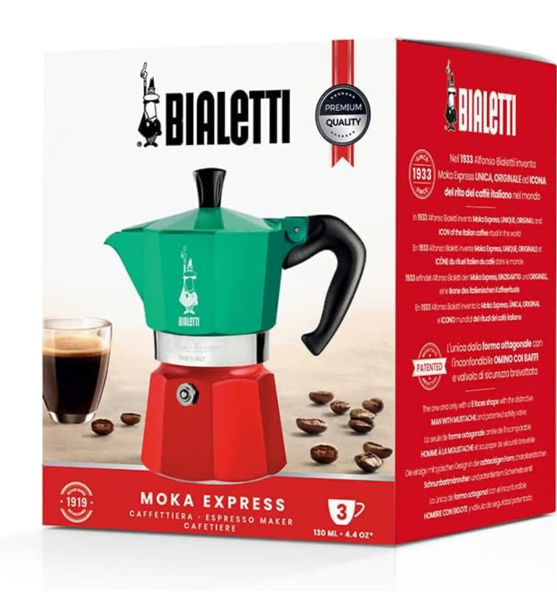 Bialetti Tricolor Italian Flag 3-Cup Moka Express (Made in Italy 🇮🇹)