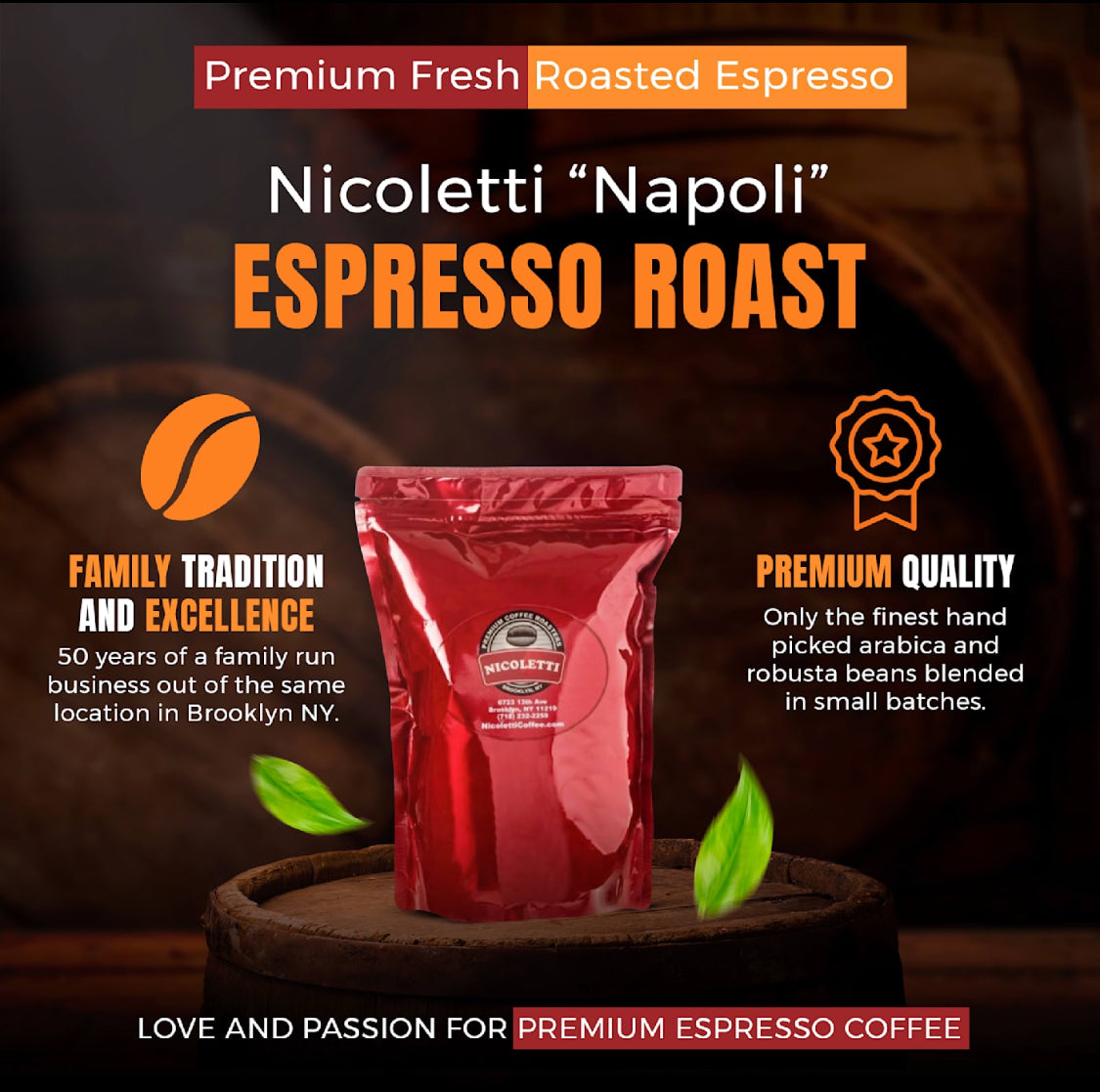 Nicoletti Coffee Napoli Espresso Roast 12oz Whole Beans