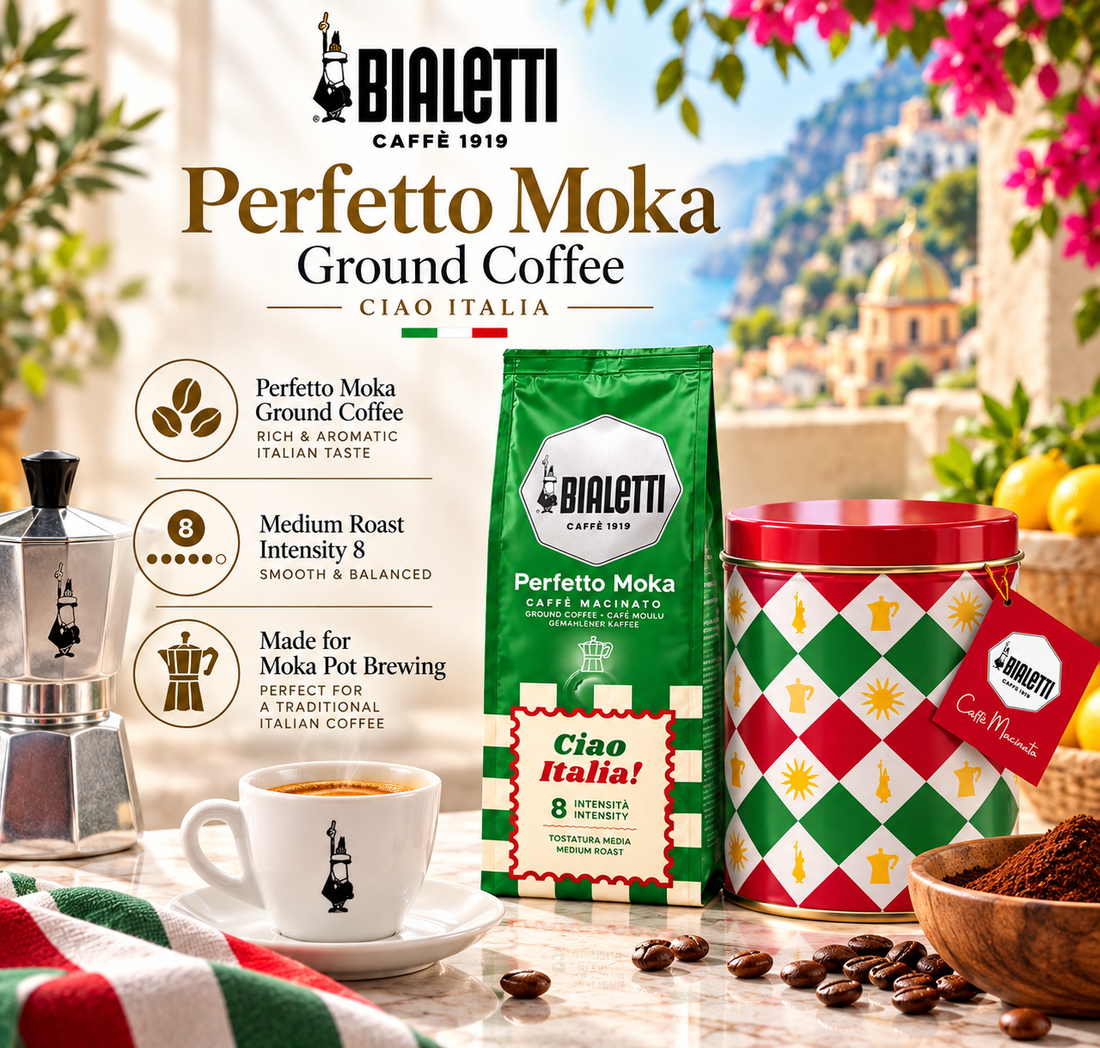 Bialetti Ciao Italia Perfetto Moka Classico Italian Ground Coffee, 250g Tin – Rich & Aromatic Moka Coffee