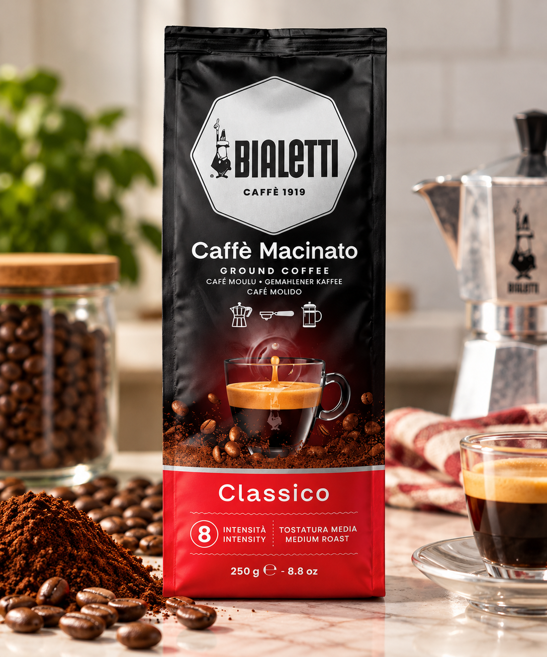 ✴️New Product✴️ Bialetti Caffè Macinato Classico Ground Coffee, Medium Roast, Intensity 8, Italian Coffee, 8.8 oz (250g)