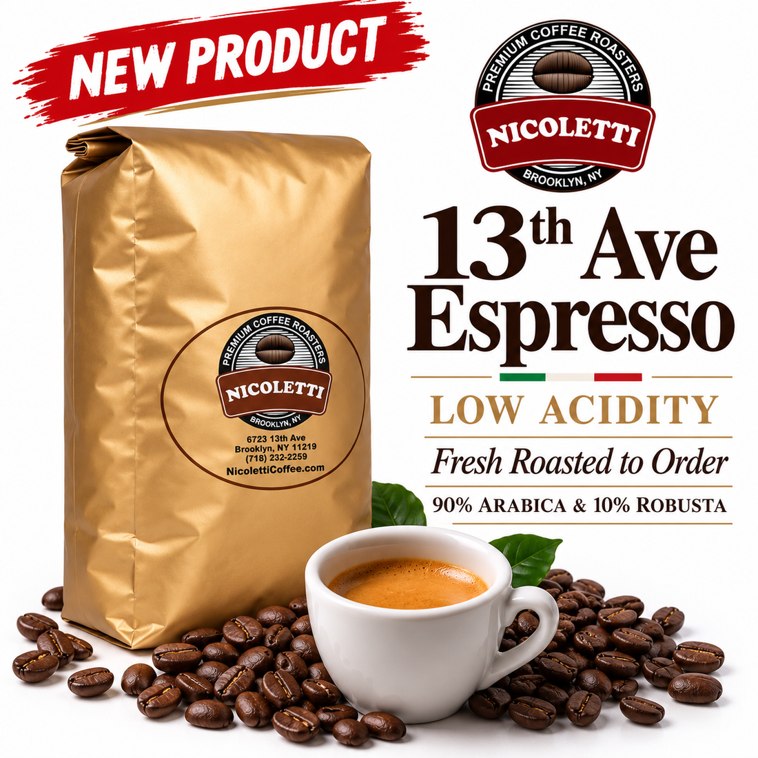 Nicoletti Coffee “13th Ave” Espresso Roast | Low Acidity | Full body Espresso producing thick golden crema | Fresh Roasted to order (2 pounds)